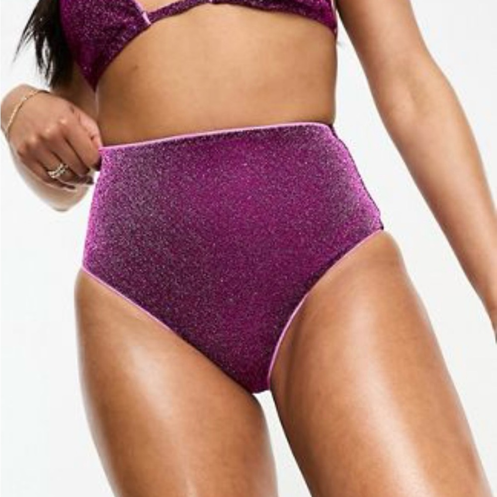 ASOS Design Glitter Pink / Purple High Waist Swim Bottom